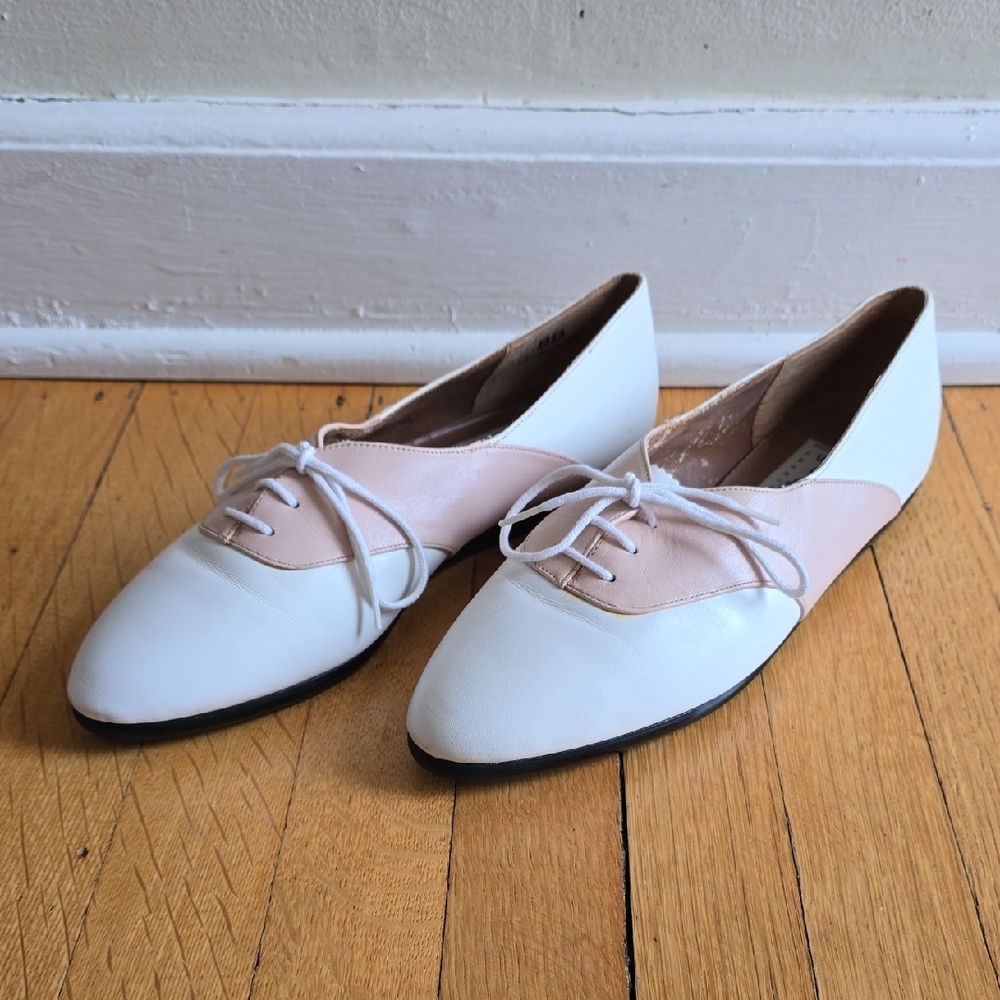 VTG, Perry Ellis, Leather Saddle Oxford Flats, White & Pink Blush, GUC Women's 8